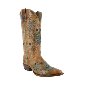 Shyanne Daisy Mae Western Boots Womens 6B Tan Floral Embroidered Turquoise Inlay